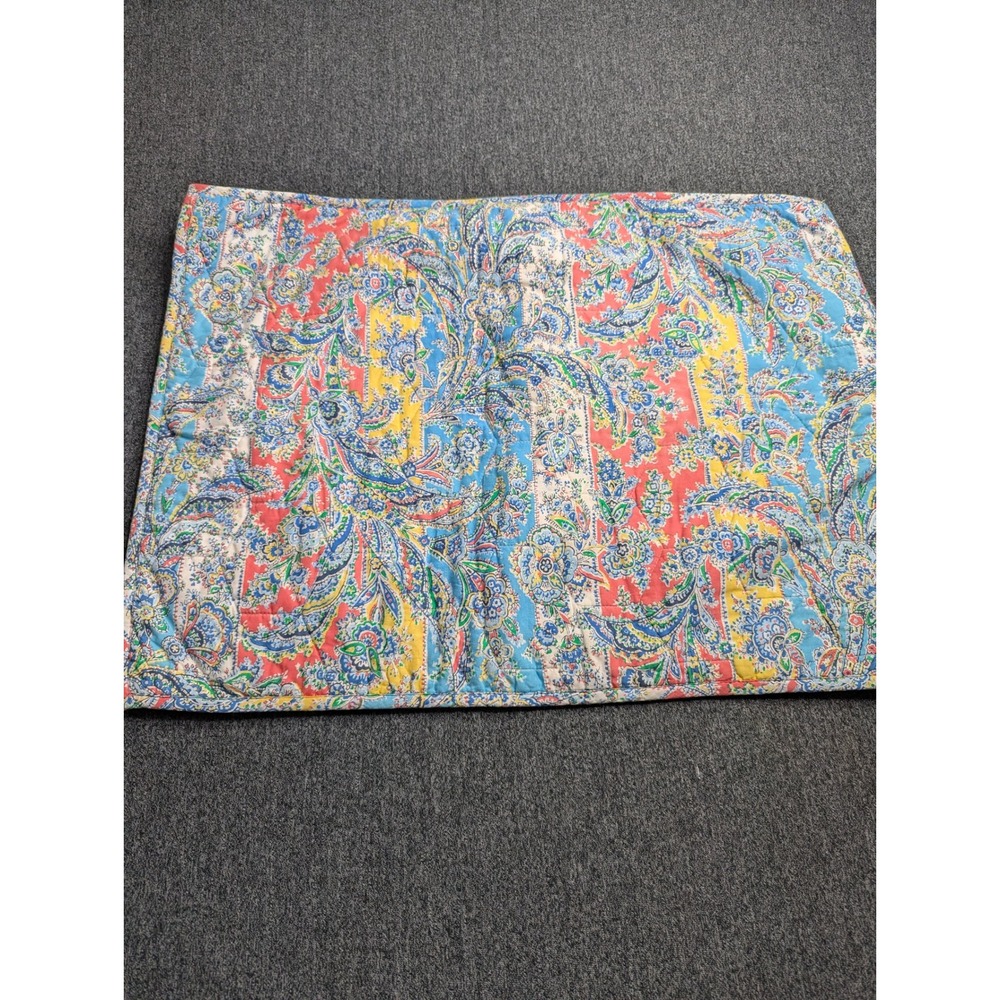 Lauren Ralph Lauren Quilted Standard Pillow Sham Paisley Floral Gingham Blue
